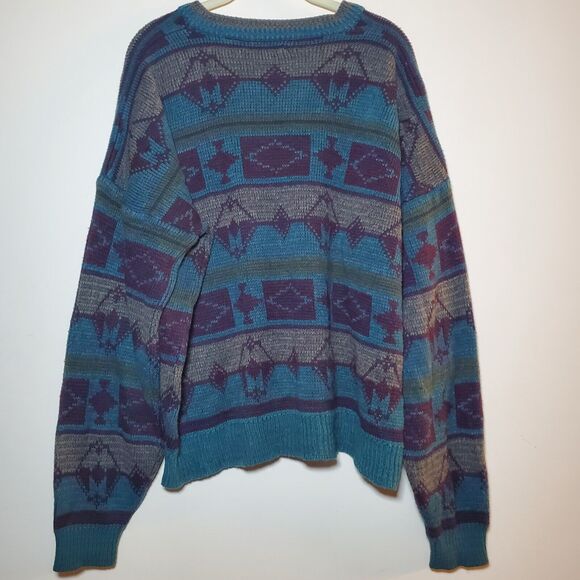 Vintage The Mens Store at Sears Cardigan Sweater L Grandpa Southwestern Blues - Picture 2 of 7